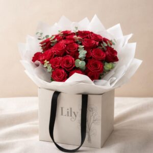 Red roses in a bag