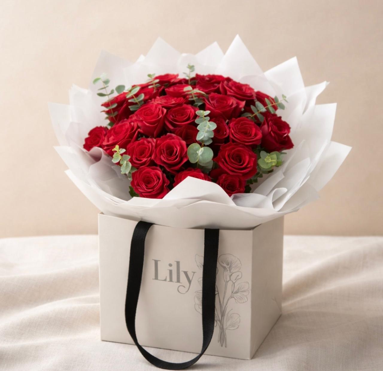 Red roses in a bag